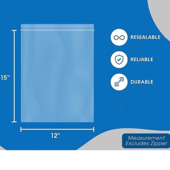 12” X 15”Clear resealable zipper top Plastic Bags ziploc Sealed Zipper (25 qty) - Picture 1 of 5